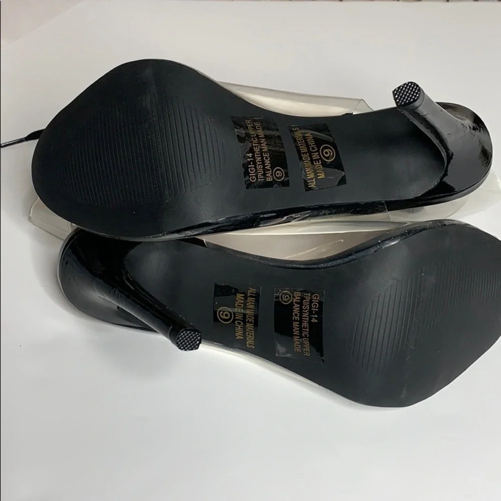 Chase + Chloe Gigi clear heels black velvet laces size 9 NWT